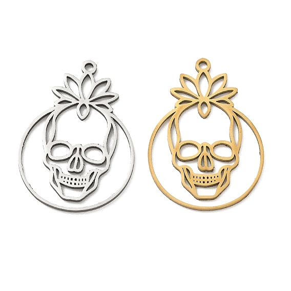 201 colgantes de acero inoxidable, Calavera con amuletos de loto