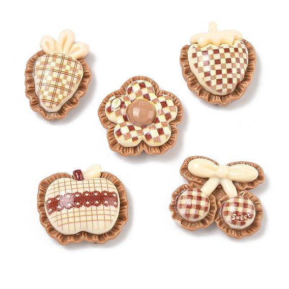 Кабошоны из непрозрачной смолы с клетчатым узором, клубника/яблоко/вишня/цветок/морковь