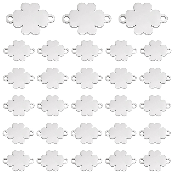 30Pcs 201 Stainless Steel Connector Charms, Laser Cut, Clover