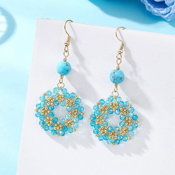 Серьги-подвески из цветочного стекла ручной работы, золотые