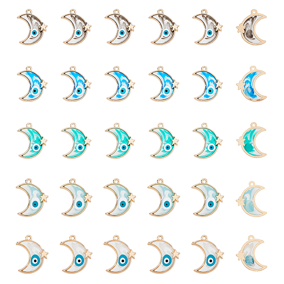 30 шт 5 цвета сплава эмалевые подвески, золотые, луна со звездой и злым глазом