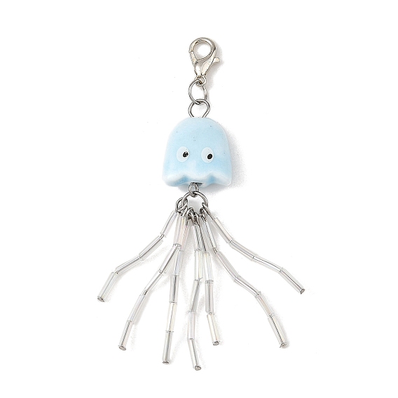 Octopus Porcelain & Glass Pendant Decorations, with Zinc Alloy Lobster Claw Clasps