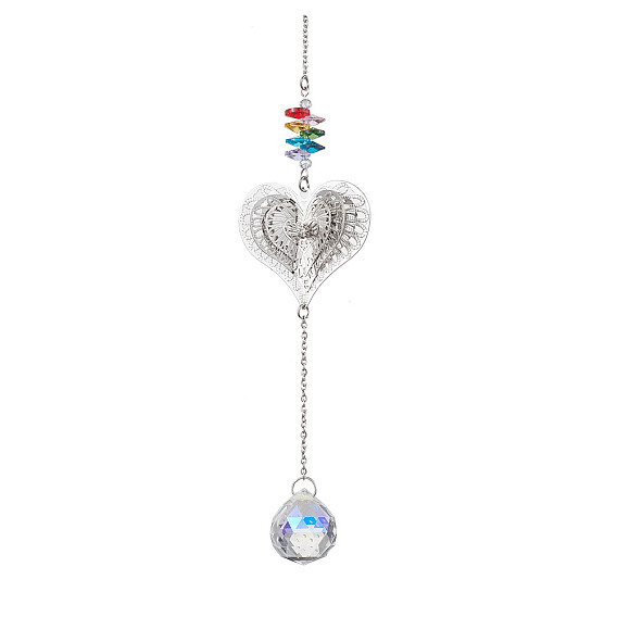 Латунные полые подвесные украшения в форме сердца/совы/ангела/бабочки, Цепочка из нержавеющей стали и круглая стеклянная кисточка для украшения дома и сада на открытом воздухе