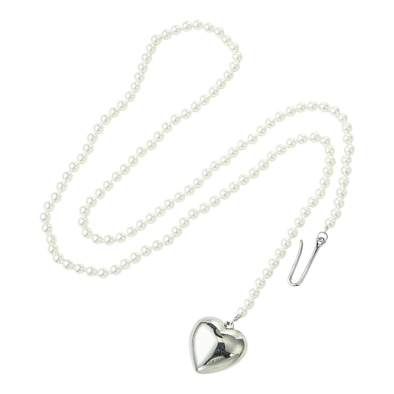 Металлические цепочки в форме сердца с круглыми бусинами из искусственного жемчуга, платина