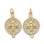 Латунные микропаве прозрачные подвески с фианитом, долговечный, с прыжковых колец, плоские круглые с пчелой