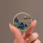 Mountain/Planet Alloy Rhinestone Brooches for Women, with Enamel