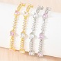 Bracelets en laiton pavés de zirconiums cubiques en forme de cœur pour femmes, crémaillère plaquage, plaqué longue durée, sans cadmium et sans plomb