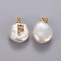 Natural Cultured Freshwater Pearl Pendants, with Brass Micro Pave Cubic Zirconia Findings, Nuggets with Letter, Long-Lasting Plated