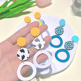 Matte matte acrylic spray-painted earrings women's personality exaggerated rainbow cow pattern earrings