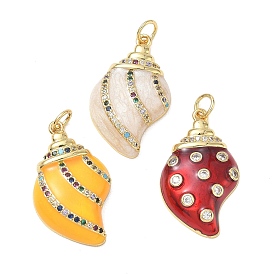 Micro cuivres ouvrent pendentifs zircone cubique, avec l'émail, breloques en forme de coquille de conque, réel 14 k plaqué or