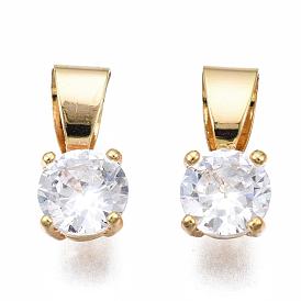 Brass Cubic Zirconia Charms, Nickel Free, Clear
