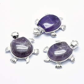 Gemstone Pendant, with Alloy Findings, Tortoise, Platinum