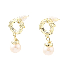 Natural Pearl with Ring Dangle Stud Earrings, Brass Earrings for Women