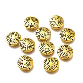 Tibetan Style Alloy Beads, Flat Round with Flower Pattern