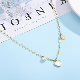 Peach Heart Stainless Steel Pendant Necklaces with White Shell Design for Women