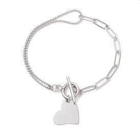 Сердце 304 из нержавеющей стали шарм браслеты, браслеты-цепочки с шариками и скрепками для женщин, с Переключить застежками