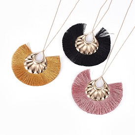 Polyester Tassel Pendant Necklaces, with Brass Cable Chains and Lobster Claw Clasps