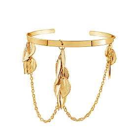 Metal Leaf Fringe Chain Adjustable Arm Cuff Bracelet - Fashionable and Unique