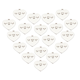 PandaHall Elite 20Pcs 304 Stainless Steel Charms, Heart with Word MOM, Mother's Day Theme