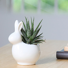 Creative cartoon animal rabbit succulent flower pot home gardening white porcelain flower pot ceramic trumpet