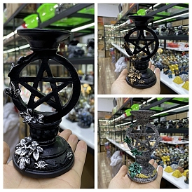 Resin Pentagram Ivy Leaf Candle Holders, Star Candlesticks, 60~80mm Stone Sphere Stand, for Witchcraft Wiccan Altar Supplies