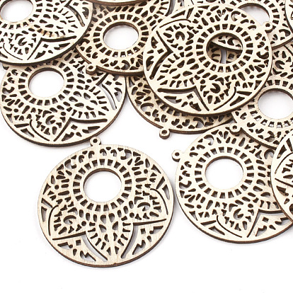 Undyed Wood Big Pendants, Flat Round