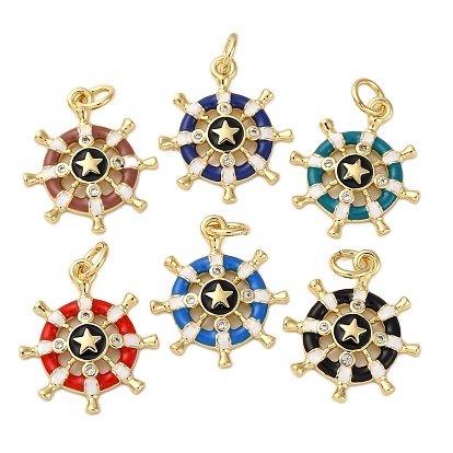 Латунные микро проложить кубического циркония подвески, якорь и штурвал, с эмалью, стойки покрытие, реальный 18 k позолоченный, долговечный, с целью перехода в кольце, без кадмия и без свинца, с целью перехода в кольце