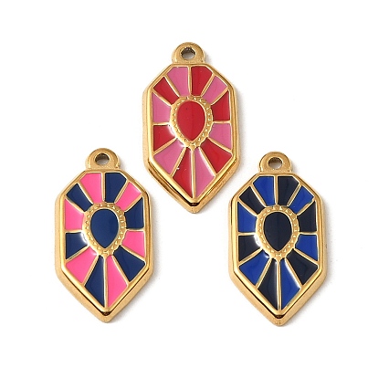 304 нержавеющей стальной эмали подвески, шестигранные прелести, реальный 18 k позолоченный, ионное покрытие (ip)