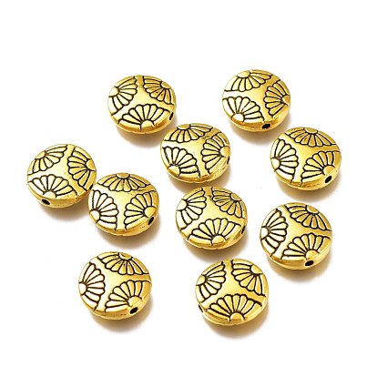Tibetan Style Alloy Beads, Flat Round with Flower Pattern