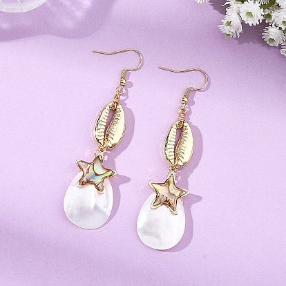 Серьги-подвески в форме капли из натуральной раковины трохида/трохуса, Серьги в форме раковины из латунной эмали и сплава в форме звезды, с 304 крючков из нержавеющей стали