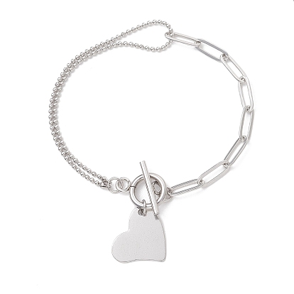 Сердце 304 из нержавеющей стали шарм браслеты, браслеты-цепочки с шариками и скрепками для женщин, с Переключить застежками