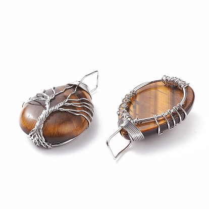 Gemstone Pendants, Brass Wire Wrapped Pendants, Drop, Platinum