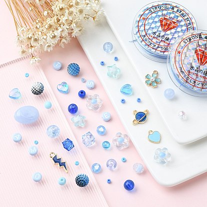 DIY Charm Bracelet Making Kit, Including Oval & Round & Imitation Pearl Acrylic & Plastic & Glass Seed Beads, Lightning Bolt & Flower & Heart Alloy Enamel Charms
