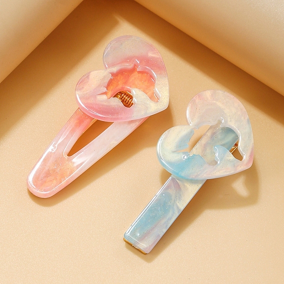 Заколки для волос из акрила с цинковым сплавом из кожи аллигатора, сердце с рисунком единорога