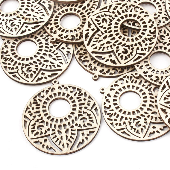 Undyed Wood Big Pendants, Flat Round