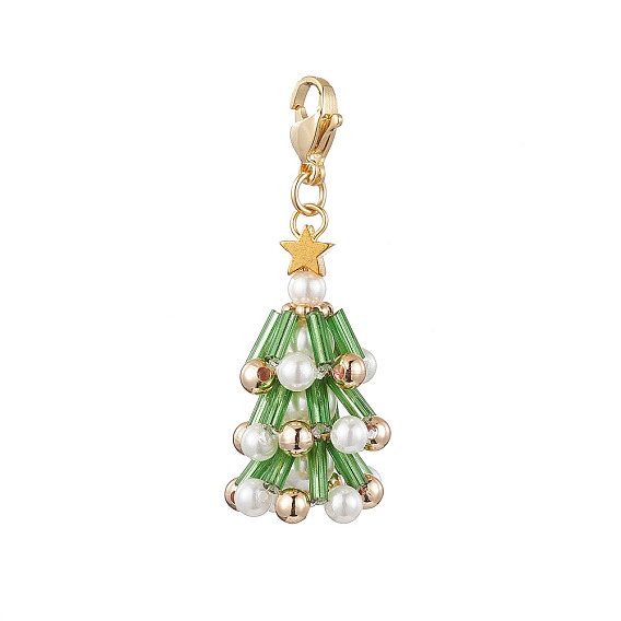 Рождественские елочные подвески из стекла и ракушек с жемчугом, Застежка-когти омара, подвеска для украшения цепочки для ключей на сумке