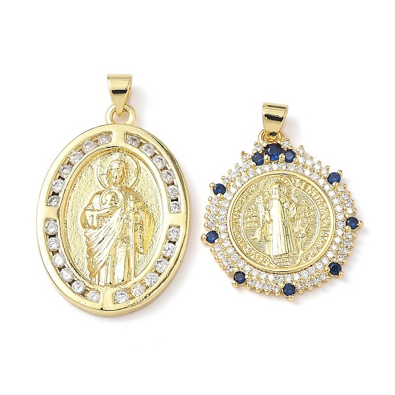 Латунные микро проложить кубического циркония подвески, святой бенедикт/святой иуда, без свинца и без кадмия, долговечный