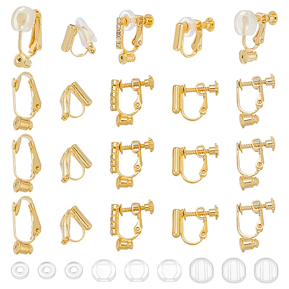 20шт. 5 стили латунные клипсы фурнитура, с 20шт 3 стилями силиконовые клипсы на подушечках для сережек