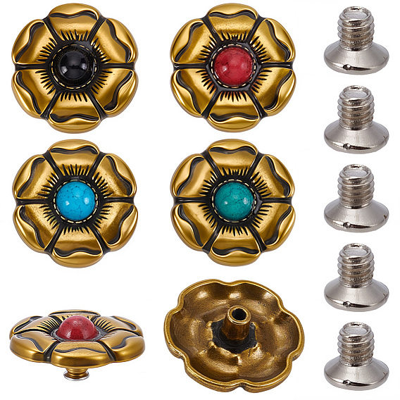 8 шт. 4 цветные пуговицы из сплава и пластика, плоские круглые с цветочным узором, для поделок багажа и аппаратных принадлежностей, античное золото 