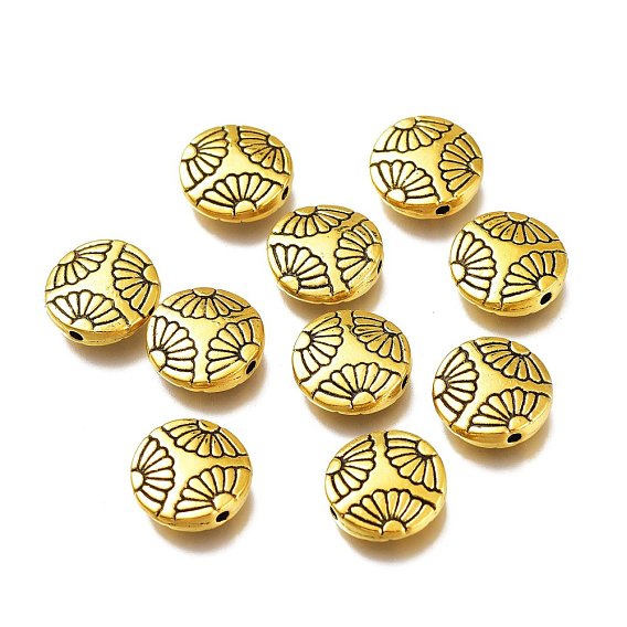 Tibetan Style Alloy Beads, Flat Round with Flower Pattern