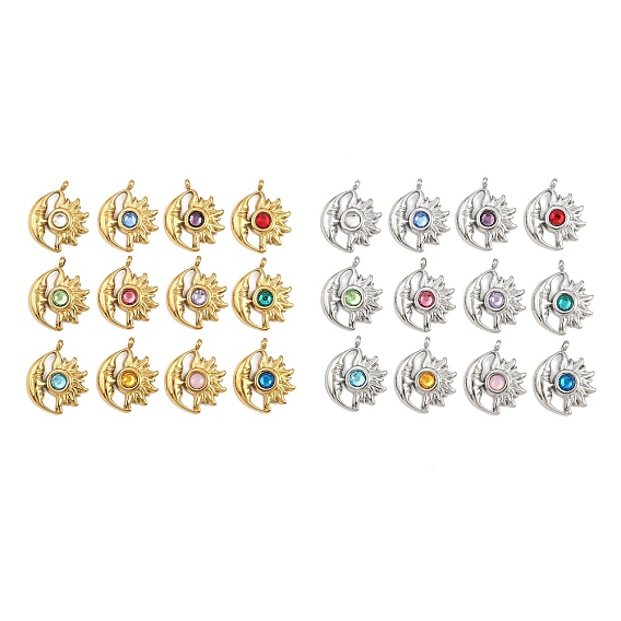 304 из нержавеющей стали горный хрусталь подвески, подвески-камни со звездами и луной, ионное покрытие (ip)