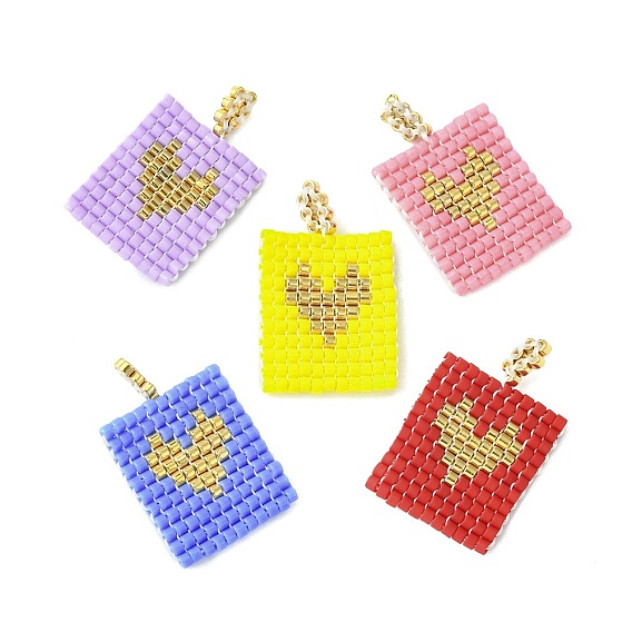 Ручной работы миюки японский ткацкий станок с семенами бисер, прямоугольник с подвесками в виде сердечек