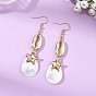 Teardrop Natural Trochid Shell/Trochus Shell Dangle Earrings, Star Brass Enamel & Alloy Cowrie Shape Earrings, with 304 Stainless Steel Hooks