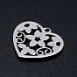 201 Stainless Steel Pendants, Heart with Flower