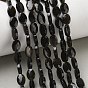 Natural Golden Sheen Obsidian Beads Strands, Rock Crystal, Faceted, Flat Oval