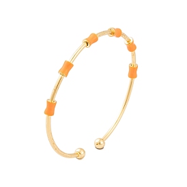 Brass Resin Bamboo Stick Open Cuff Bangles for Women, Orange Color