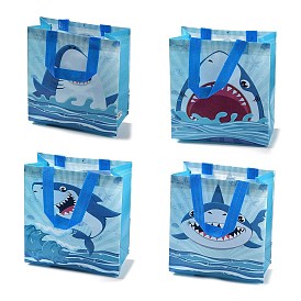 Sacs cadeaux pliants réutilisables non tissés de requin imprimés par dessin animé avec poignée, sac à provisions imperméable portable pour emballage cadeau, rectangle