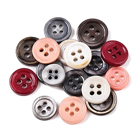 Freshwater Shell Buttons, 4-Hole, Flat Round