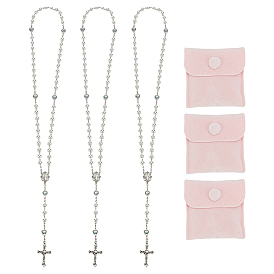 3 шт. 3 цвета ожерелья из четок с имитацией жемчуга, ожерелья с подвеской в виде креста Иисуса, серебряный цвет гальваническим