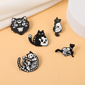 Cat Theme Enamel Pin, Black Tone Alloy Badge for Backpack Clothes